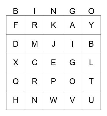 ALPHABET ORDER Bingo Card