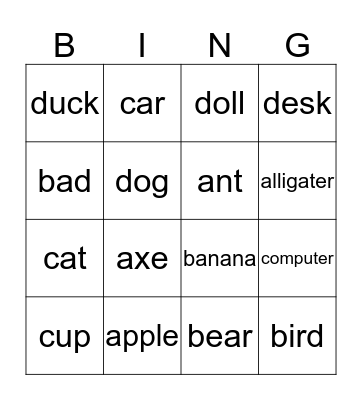 A-D Bingo Card