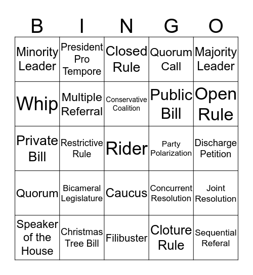How a Bill Becomes Law Vocabulary Bingo Card