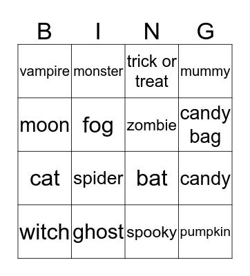 Spooky Bingo Card