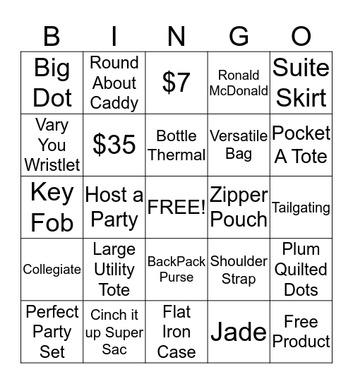Thirty One  Bingo Card