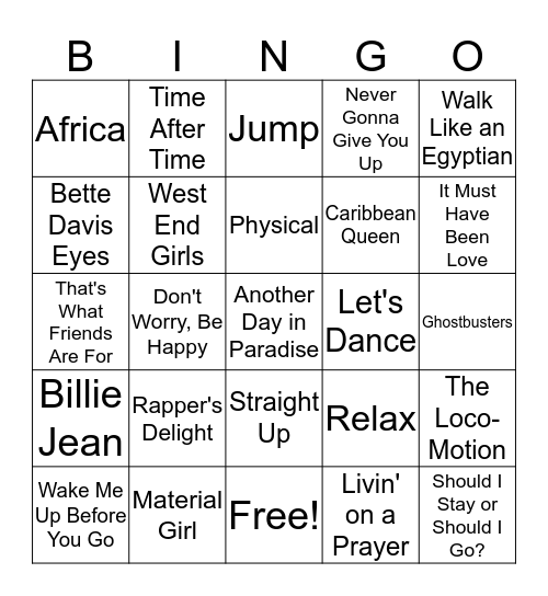 80s Bingo Card
