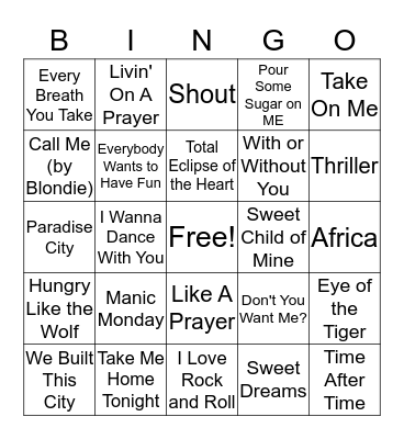 80s Bingo Card