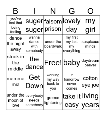 We love 60s Bingo Card
