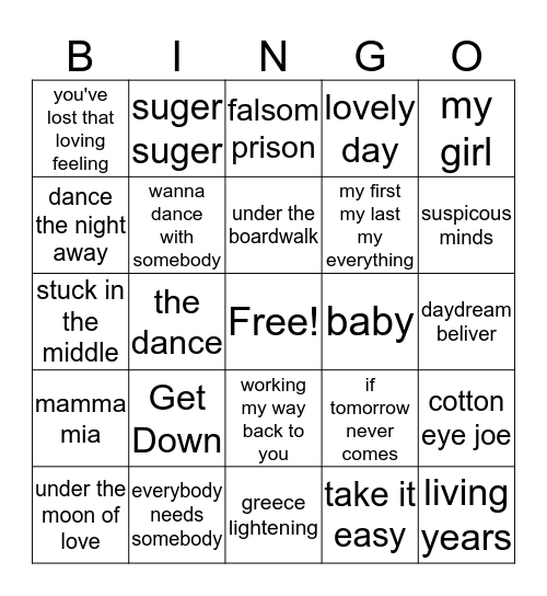 We love 60s Bingo Card