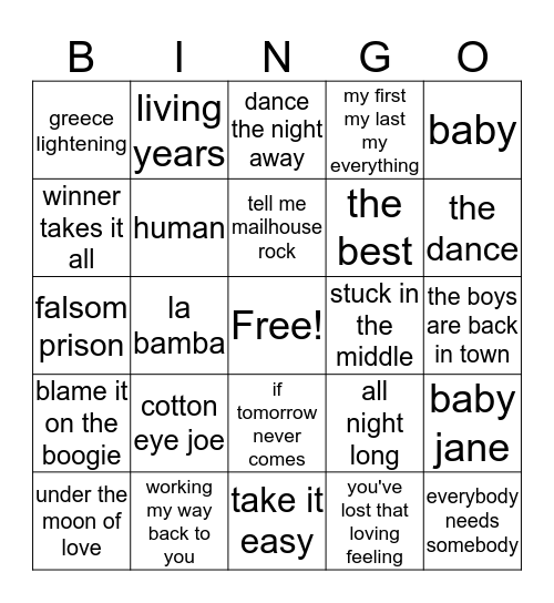 We Love 60s Bingo Card