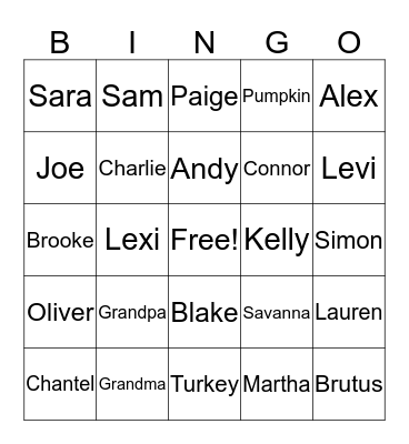 Thanksgiving 2017 Bingo Card