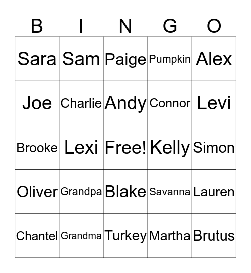 Thanksgiving 2017 Bingo Card