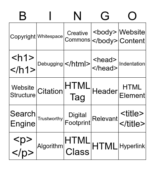 ECS UNIT 2 Bingo Card