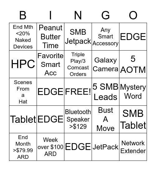 VZW Bingo Card