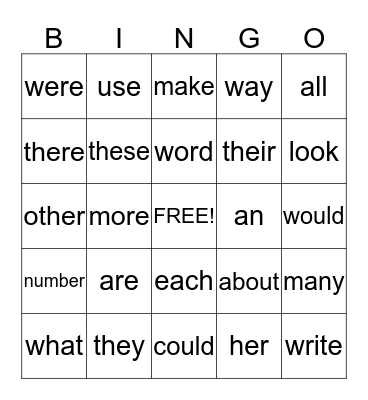 First Bingo Card