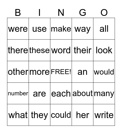 First Bingo Card