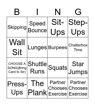Fitness Bingo Card