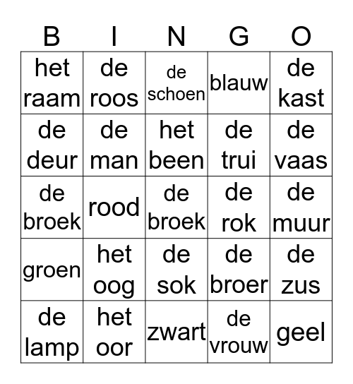 bingo AZC Arnhem Bingo Card