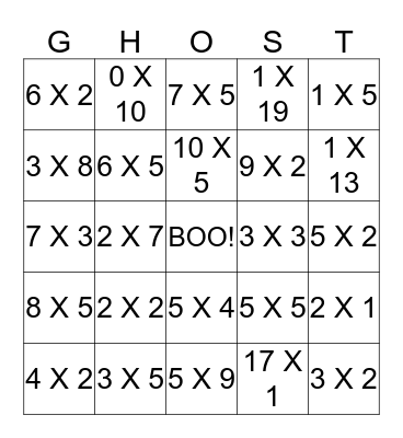 Multiplication BINGO Card