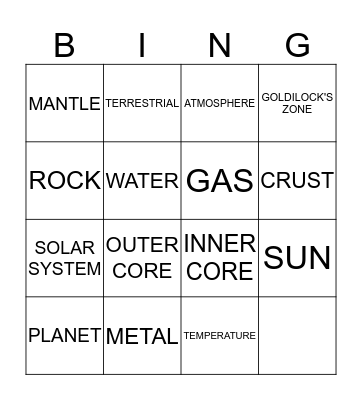 About The Earth Bingo Card