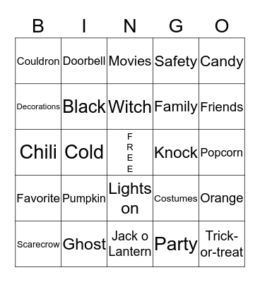 Halloween Bingo Card