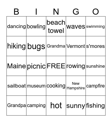 Summer Vacation Bingo Card