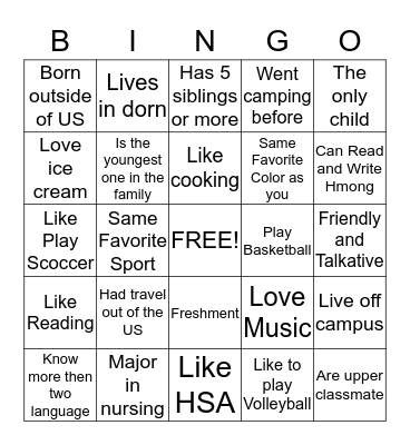 HSA Bingo Card