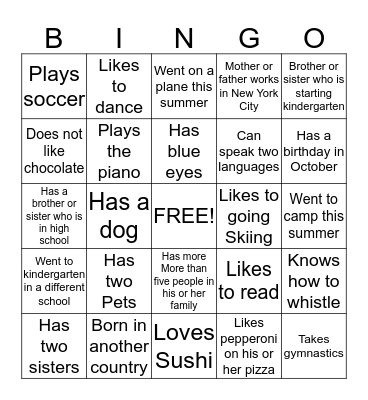 Getting to Know You BINGO Card