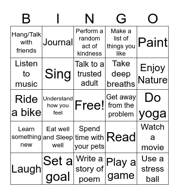 Coping Skills Bingo Card