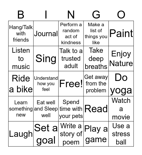 Coping Skills Bingo Card