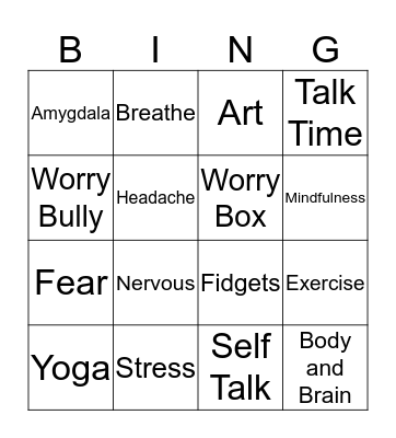 Worry Words  Bingo Card