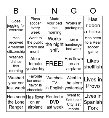 Ice Breaker Bingo Card