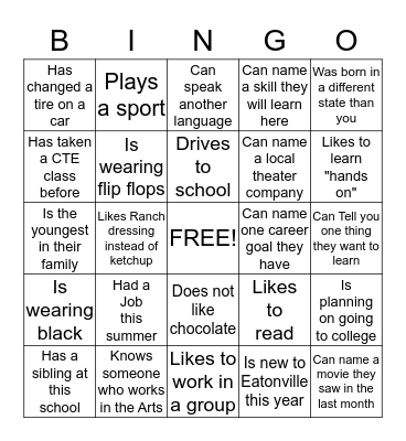 Getting to know you BINGO Card