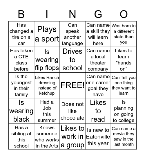 Getting to know you BINGO Card