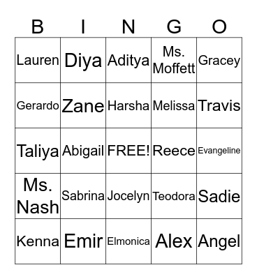 First Grade Friends Bingo Card