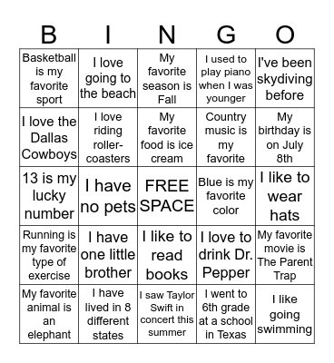 Getting to Know Ms. Black Bingo Card