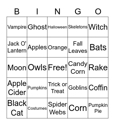 Halloween/Fall  Bingo Card