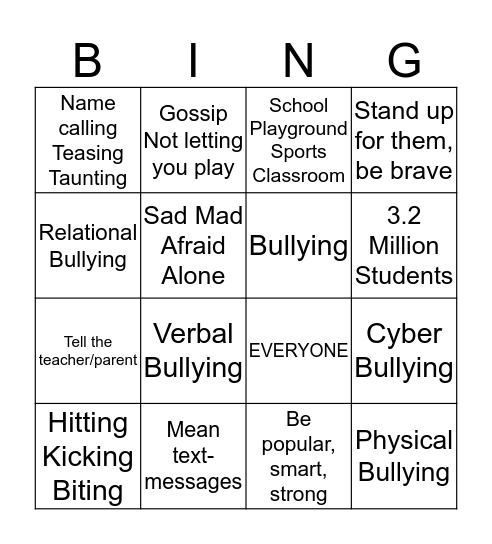 Bullying! Bingo Card