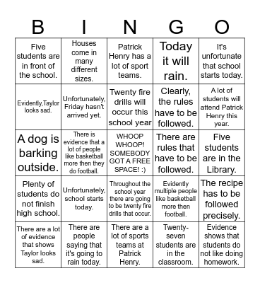 It is &There are Bingo Card