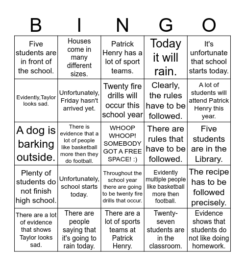 It is &There are Bingo Card