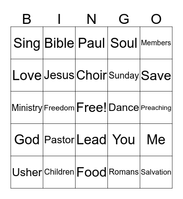 Church Bingo! Bingo Card