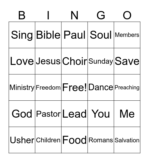 Church Bingo! Bingo Card