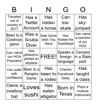 Ice breaker Bingo Card