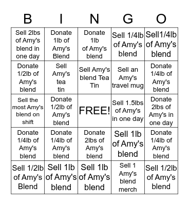 Amy's Blend Bonanza Bingo Card