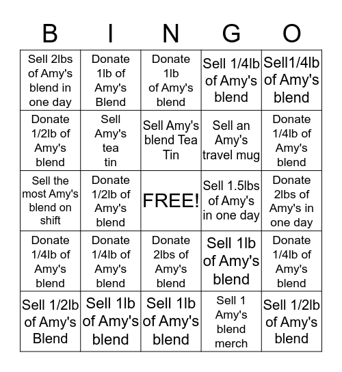 Amy's Blend Bonanza Bingo Card