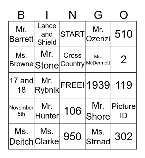 Guide to BCMS Back to School Bingo Card