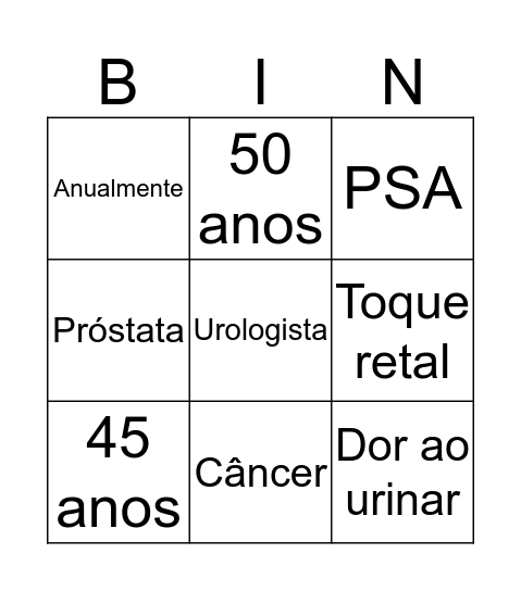 Novembro Azul Bingo Card