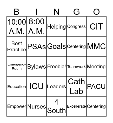 Nursing Congress Rapid Bingo Card