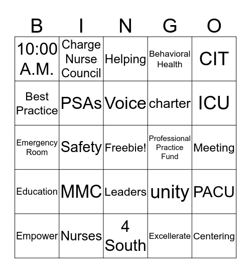 Nursing Congress Rapid Bingo Card