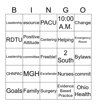 Nursing Congress Rapid Bingo Card