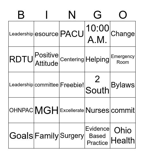 Nursing Congress Rapid Bingo Card