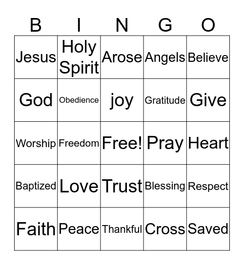 Sunday School Bingo Card