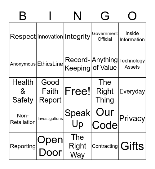 Change Healthcare Code of Conduct BINGO Card