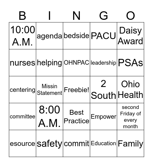 Nursing Congress Rapid Bingo Card